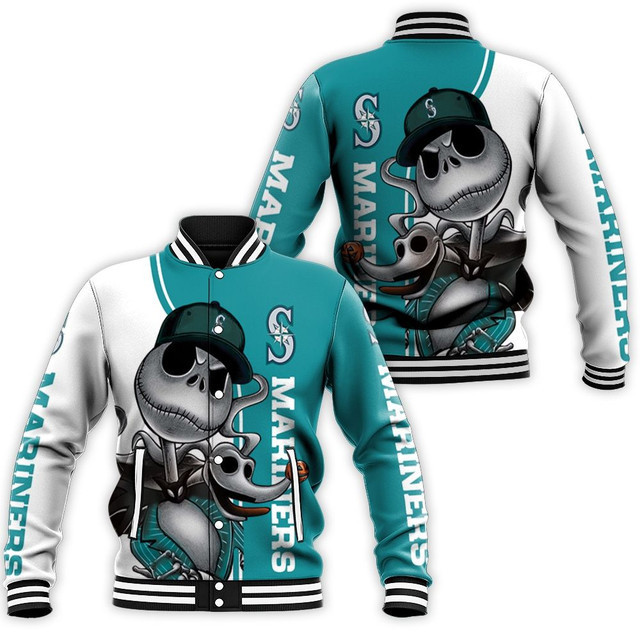 Seattle Mariners Jack Skellington And Zero Baseball Jacket