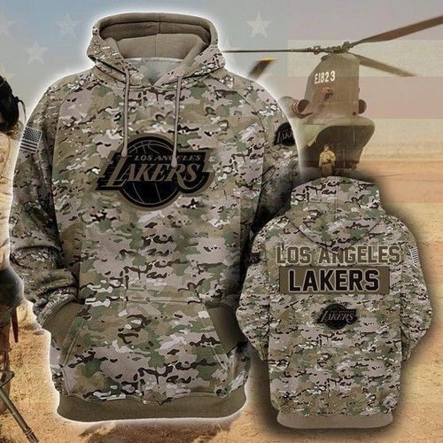 Los Angeles Lakers Camouflage Veteran 3D All Over Print Hoodie & Zip Hoodie
