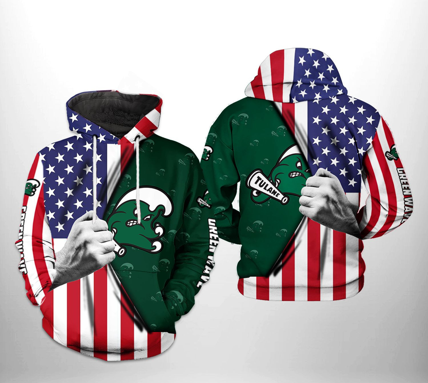 Tulane Green Wave US Flag 3D All Over Print Hoodie & Zip Hoodie
