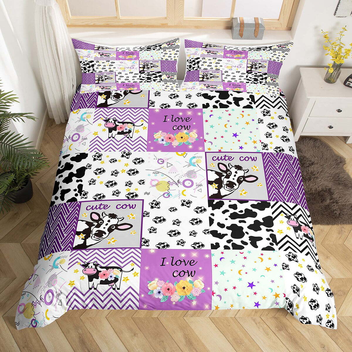 Cow Bedding Set I Love Cow Pattern Duvet Covers White