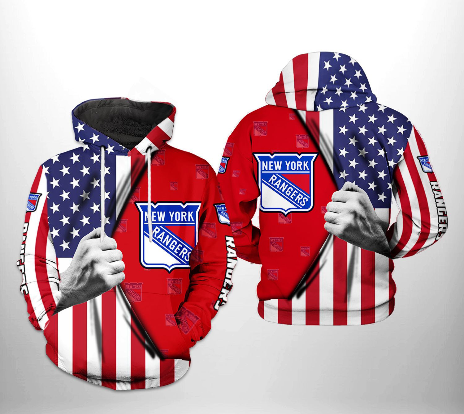 New York Rangers US FLag 3D All Over Print Hoodie & Zip Hoodie