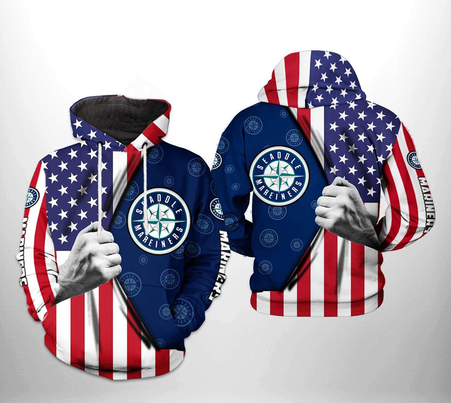 Seattle Mariners MLB US Flag 3D All Over Print Hoodie & Zip Hoodie