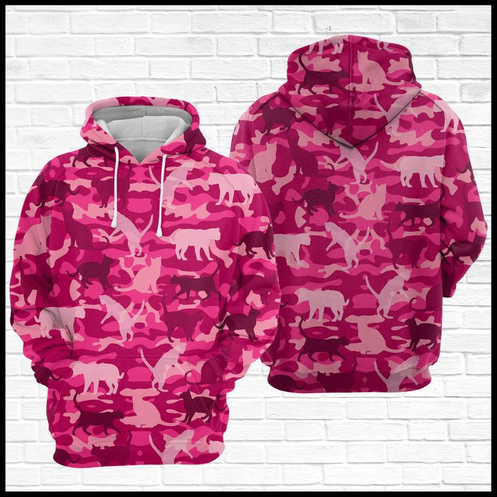 Cat Pink Camo Pattern 3D All Over Print Hoodie & Zip Hoodie