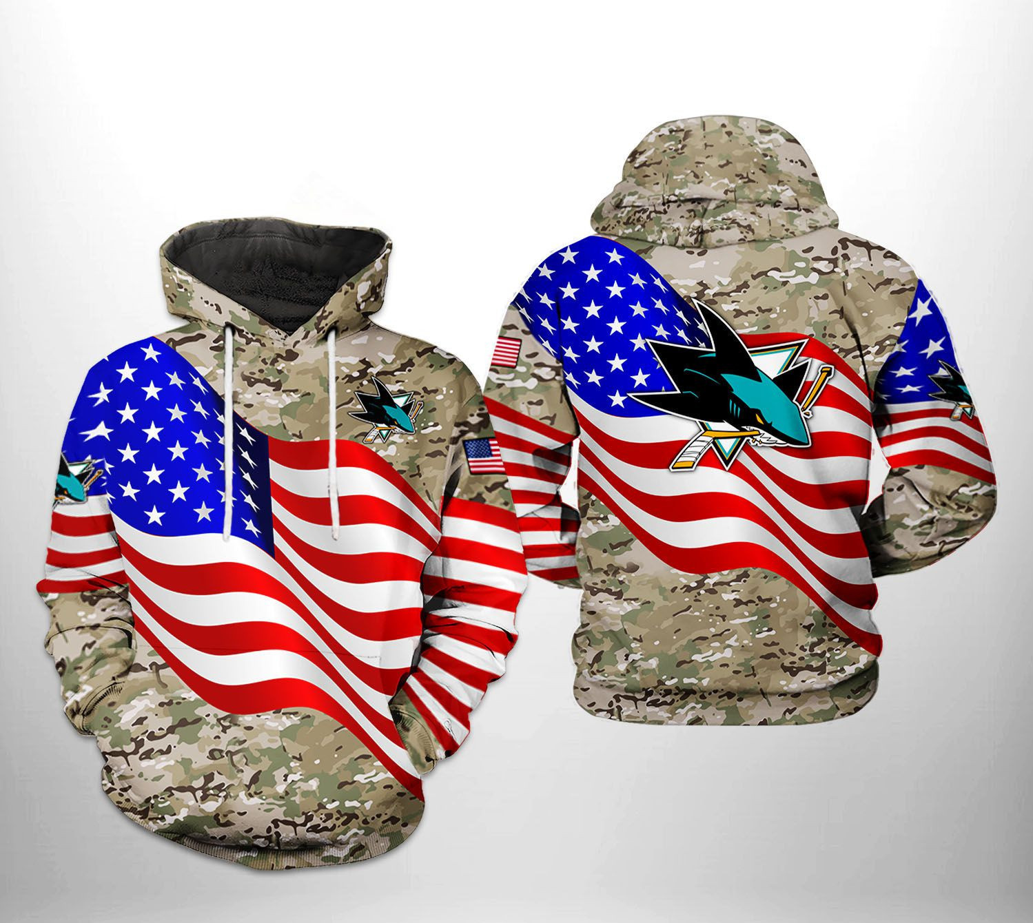 San Jose Sharks US FLag Camo Veteran 3D All Over Print Hoodie & Zip Hoodie
