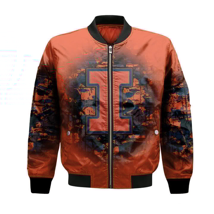 Illinois Fighting Illini Custom Text Number Orange Blue Bomber Jacket