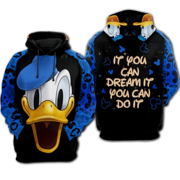 Donald Duck Pattern Mickey Mouse Cartoon 509   Cartoon Graphic Outfits Aop Hoodie 633