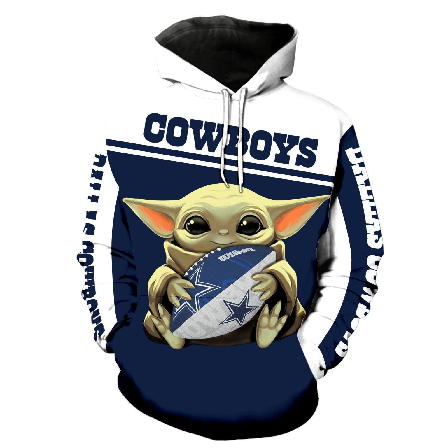 Baby Yoda Hug Cowboys 3D All Over Print Hoodie & Zip Hoodie