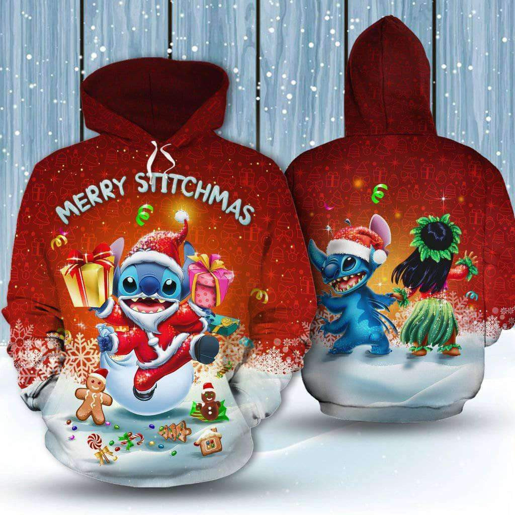Merry Stichmas Cute Stitch Santa Art 3D All Over Print Hoodie & Zip Hoodie