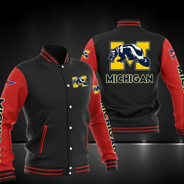 Michigan Wolverines Black Red Baseball Jacket