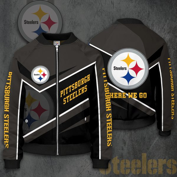 Pittsburgh Steelers Grey Black Golden Bomber Jacket