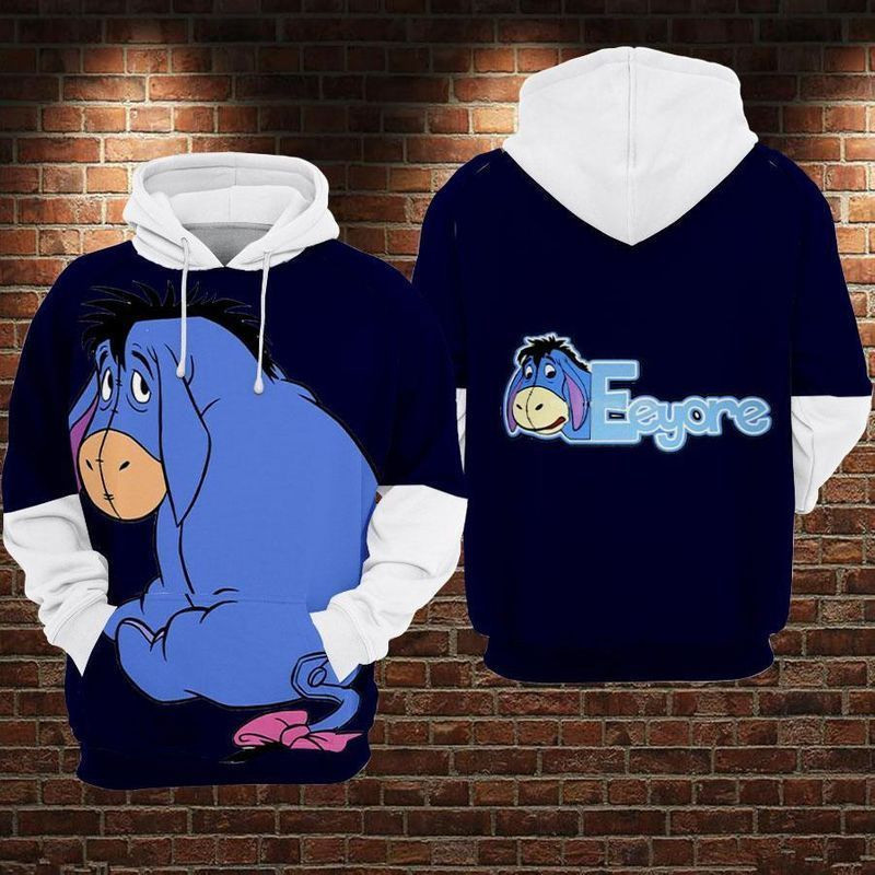 Shy Eeyore Blue And White Over Print 3d Hoodie Zip Hoodie 92