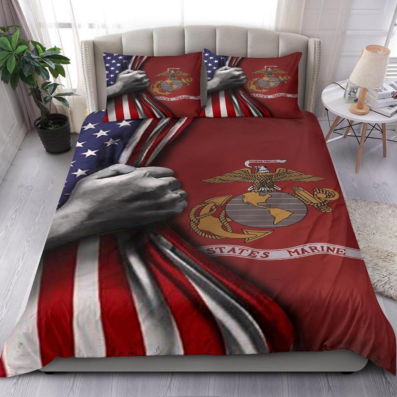 Veteran Bedding Set US Marine Corps Symbol American Flag Duvet Covers