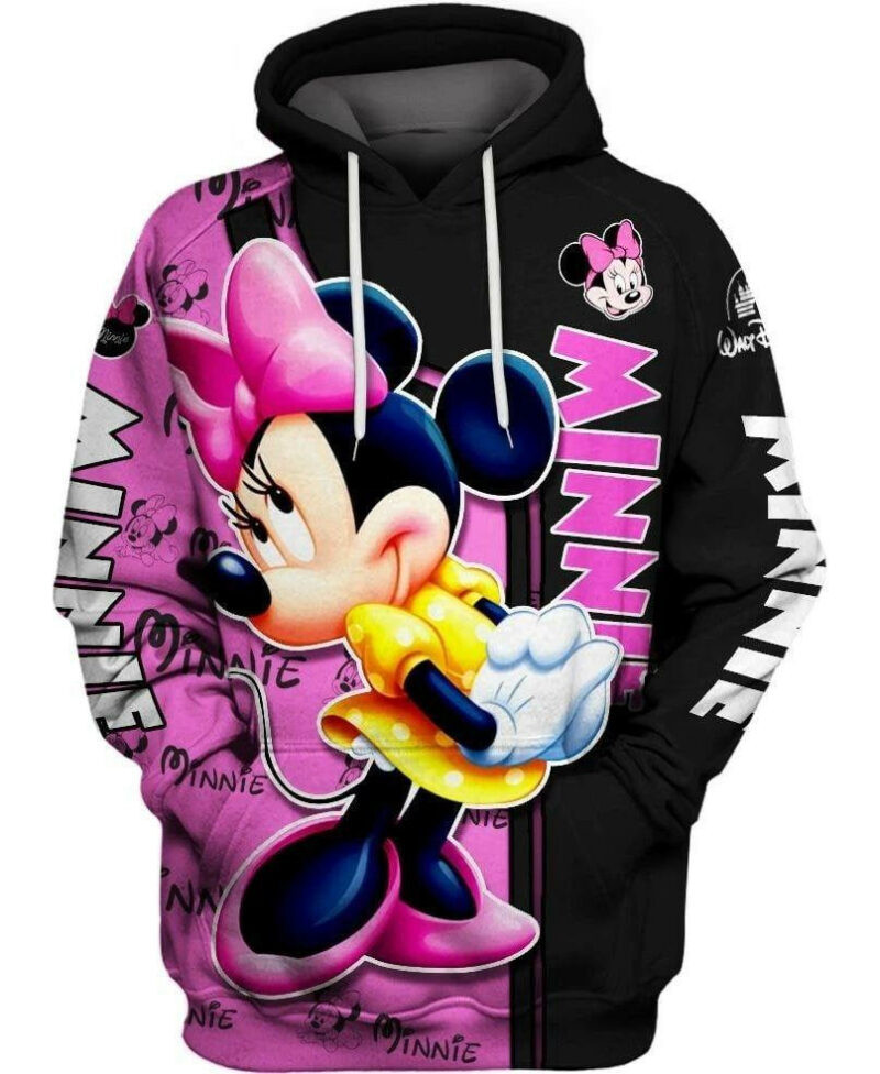 Minnie Pattern Cute Pose Minnie Black Pink 3d Hoodie Zip Hoodie