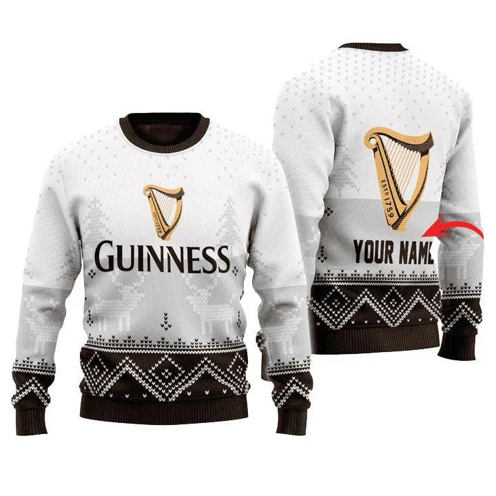 Personalized Guinness Winter Reindeer Ugly Christmas Sweater
