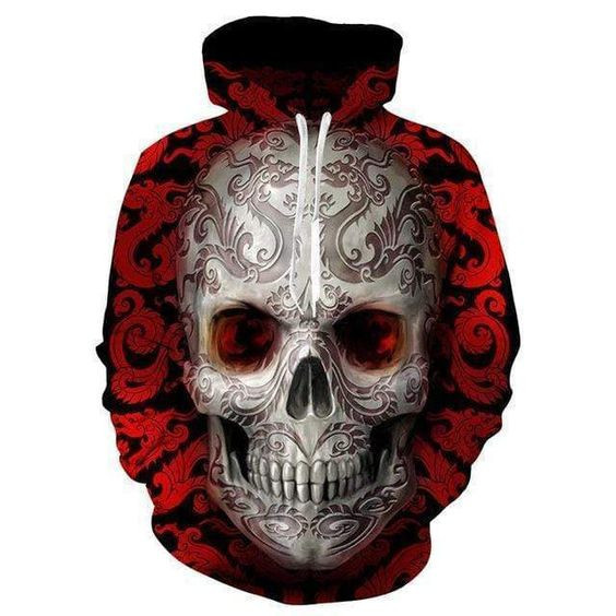 Honor Skull Red Pattern Hoodie For Couple 3d