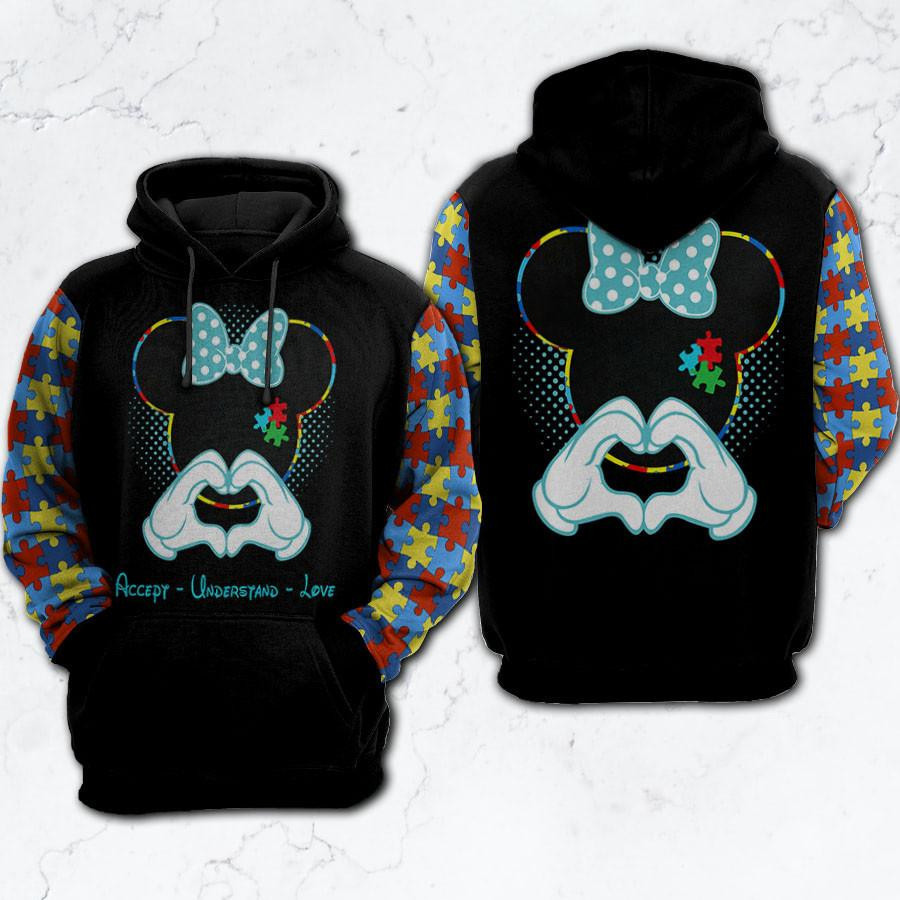 Minnie Mouse Fan Gift, Autism Awareness Gift, Minnie Autism Accept Understand Love Aop Hoodie, Zip Hoodie, Fleece Jacket