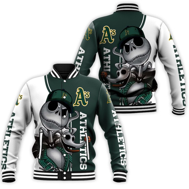 Oakland Athletics Jack Skellington And Zero Baseball Jacket
