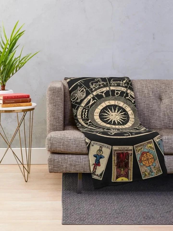 Wheel Of The Zodiac Astrology Chart  Major Arcana Tarot Fleece Sherpa Blanket
