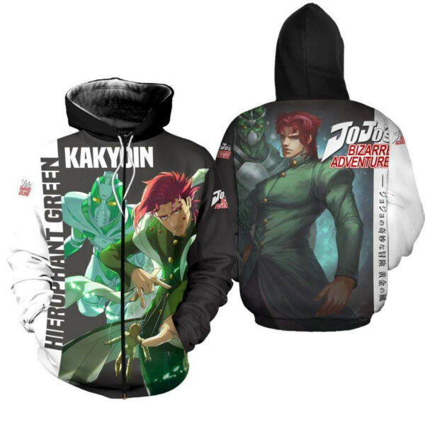 Kakyoin Hierophant Green Shirt Jojo Anime 2k882 Cartoon 3d Hoodie Zip Hoodie 750