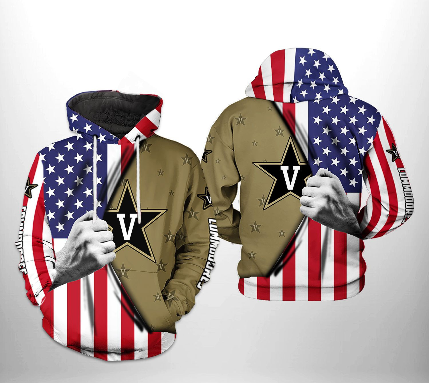 Vanderbilt Commodores US Flag 3D All Over Print Hoodie & Zip Hoodie