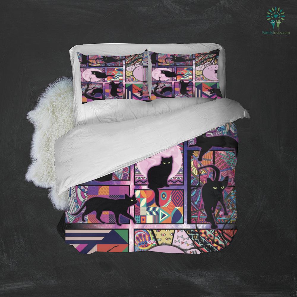 Cat Bedding Set Black Cat And Moon Pattern Duvet Covers Black