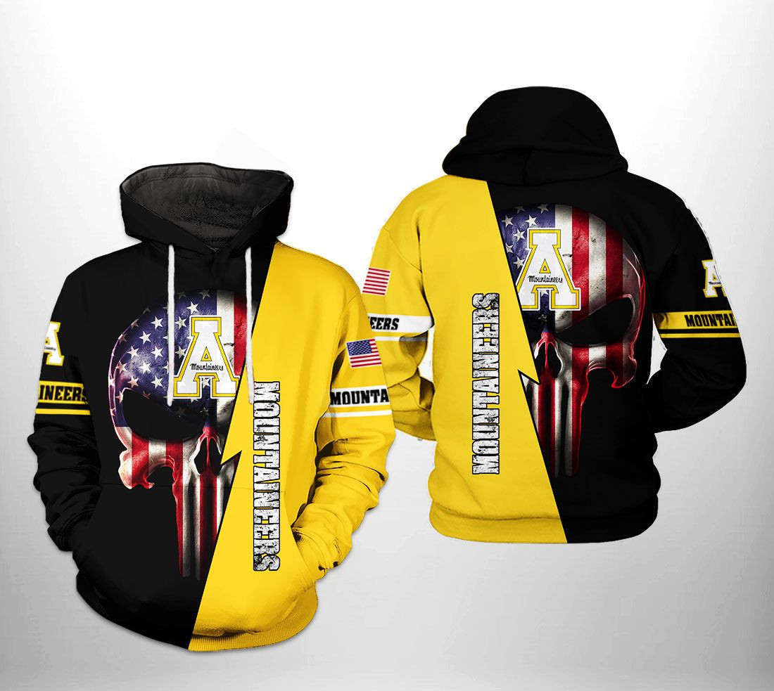 Appalachian State Mountaineers US Flag Skull 3D All Over Print Hoodie & Zip Hoodie