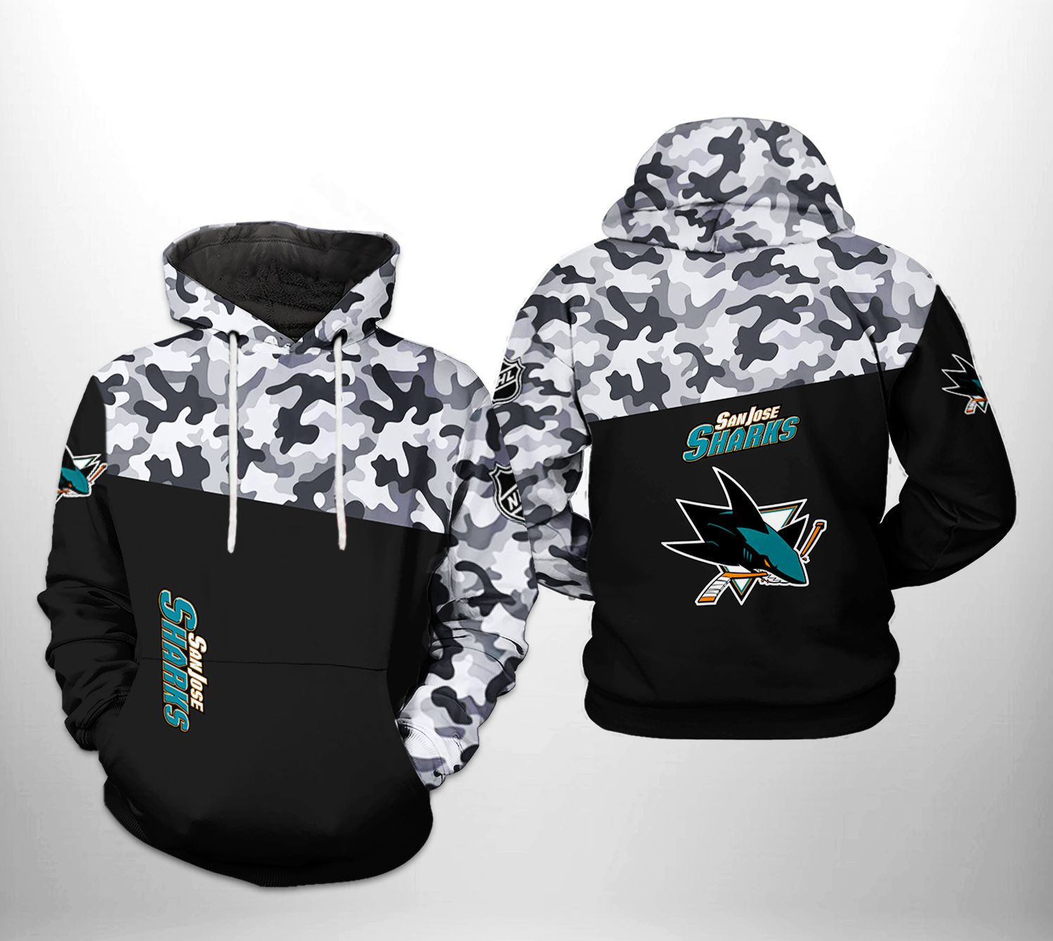 San Jose Sharks Camo Veteran 3D All Over Print Hoodie & Zip Hoodie