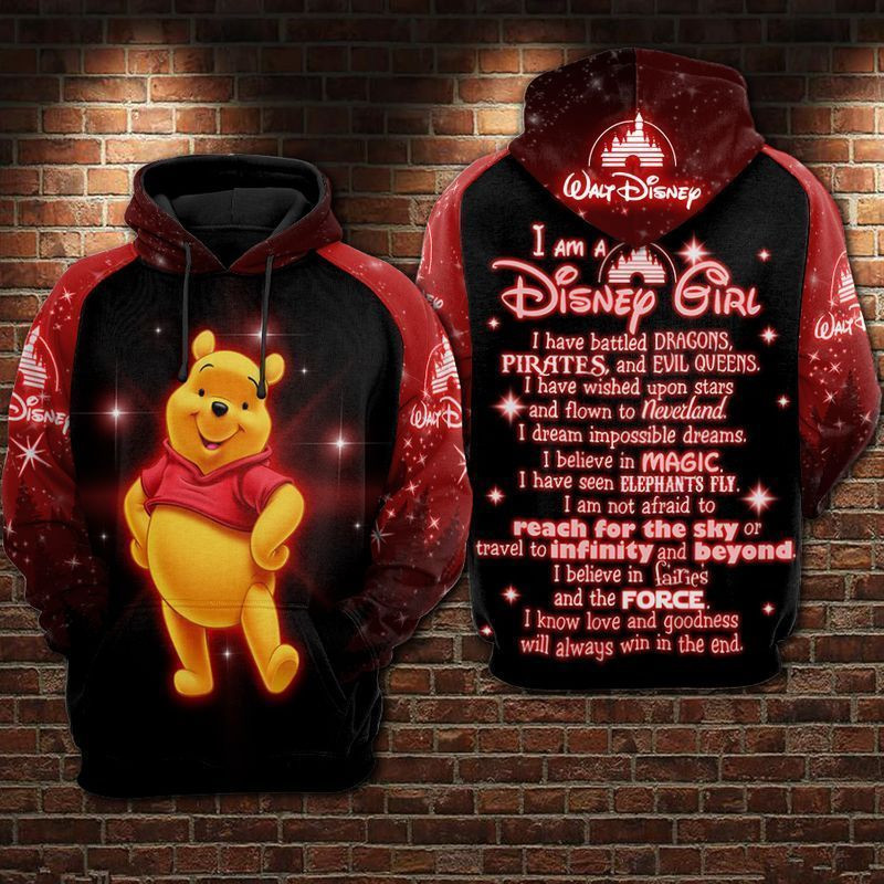 Winnie The Pooh I Am A Girl Red Over Print 3d Hoodie Zip Hoodie 841