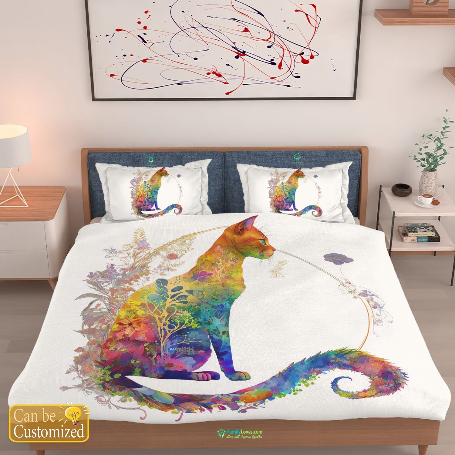 Cat Bedding Set Cat And Flower Watercolor Art Duvet Covers