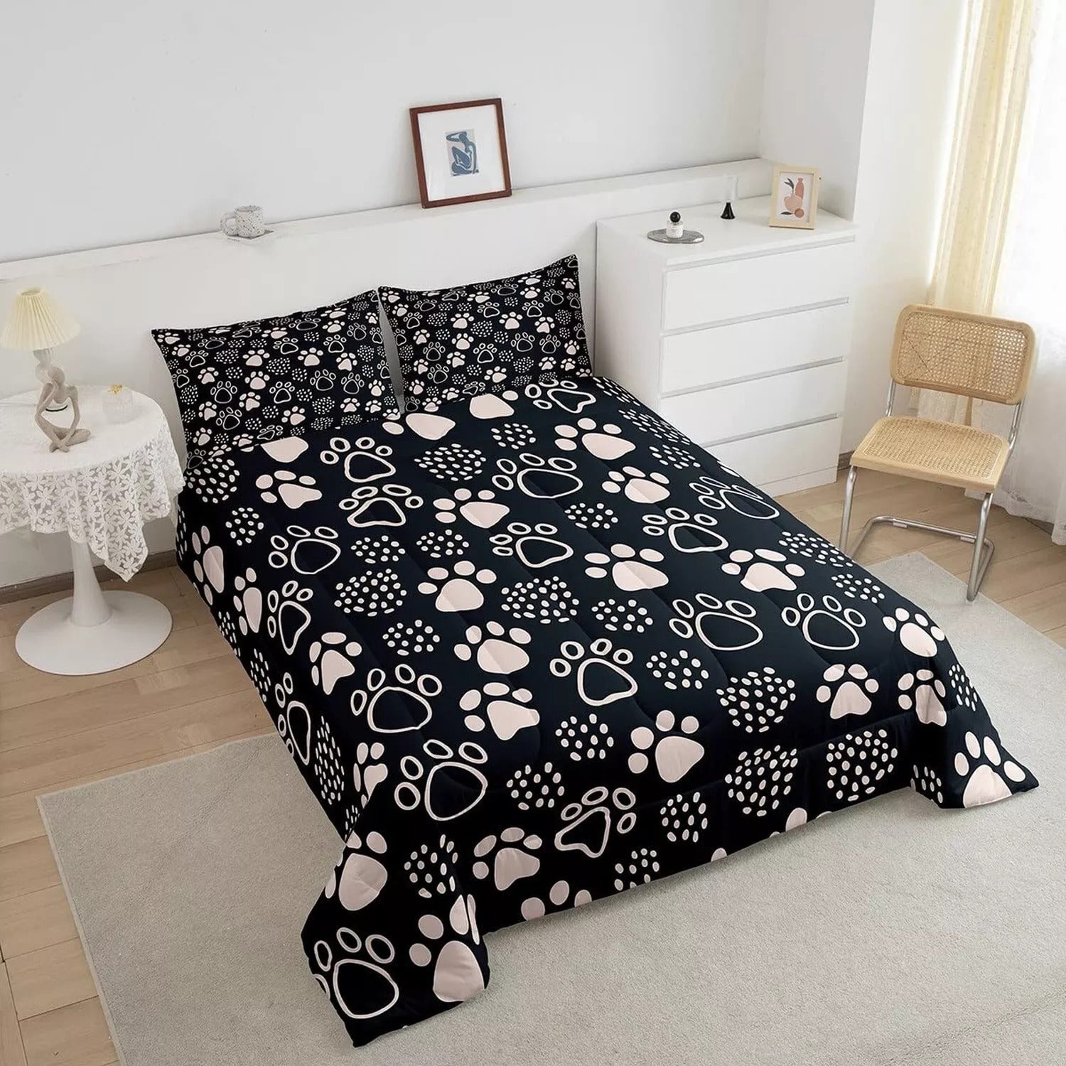 Dog Bedding Set Dog Paw Prints And Dot Pattern Duvet Covers
