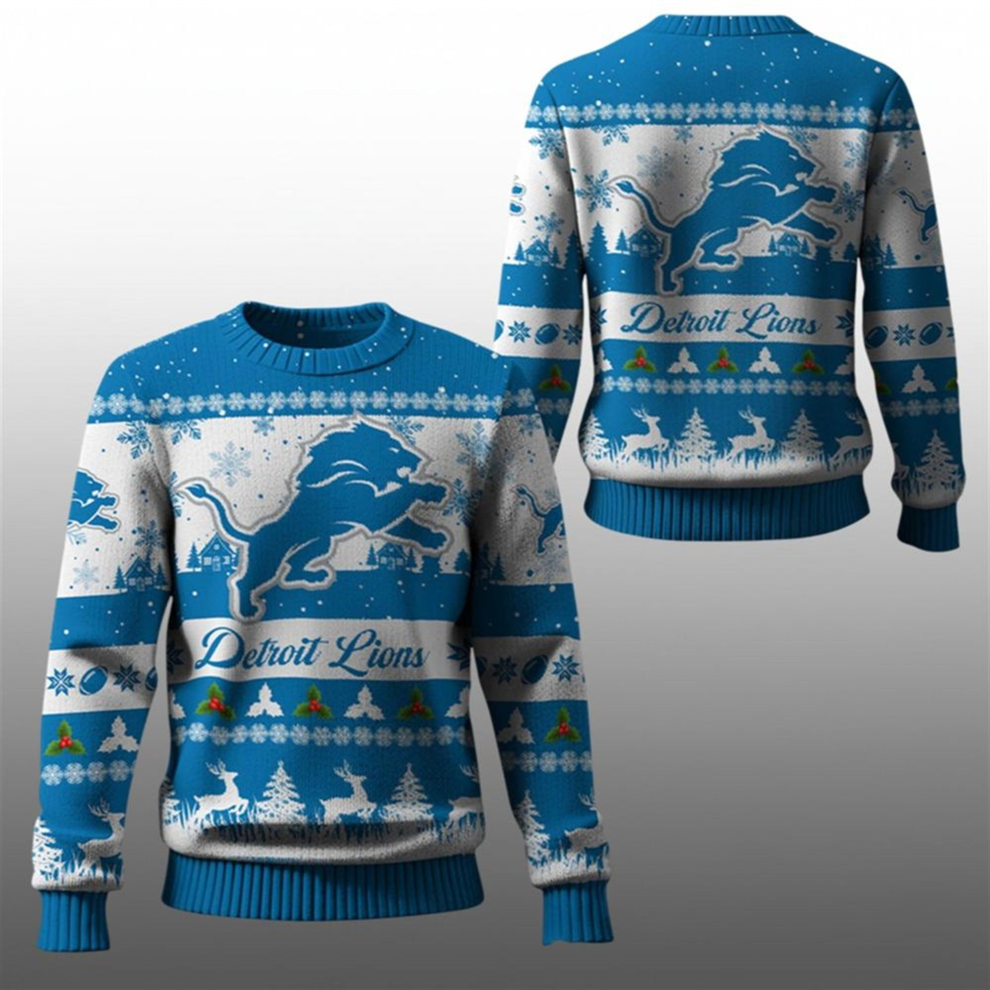 2025 Christmas Lions Festive Reindeer Tree Ugly Sweater