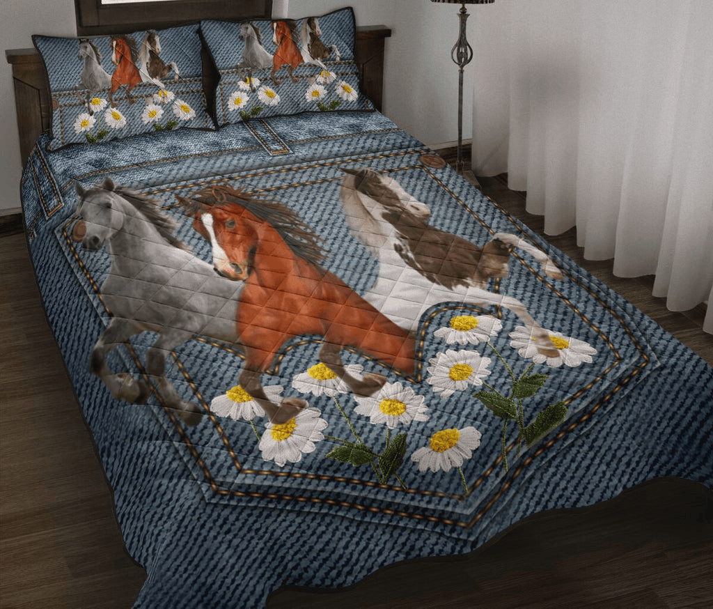 Horse Bedding Set Horse Jeans Pocket Daisy Embroidery Duvet Covers