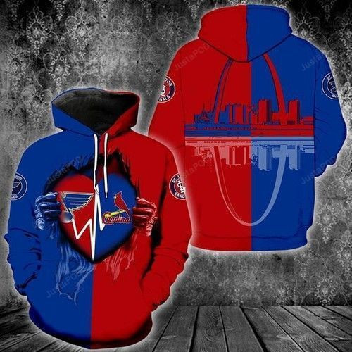 Saint Louis Blue Saint Louis Cardinals Heartbeat Ripped City On Back 3D All Over Print Hoodie & Zip Hoodie