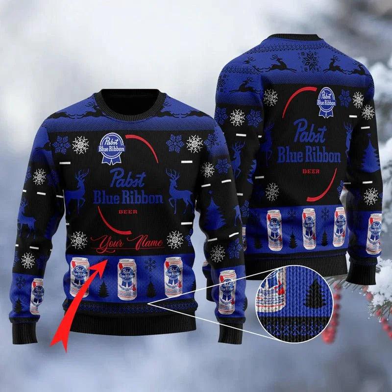 Personalized Pabst Blue Ribbon Ugly Christmas Sweater