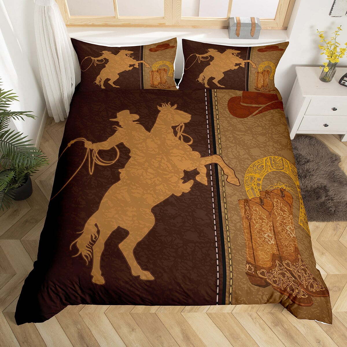 Horse Bedding Set Cowboy Riding Horse Silhouette Duvet Covers
