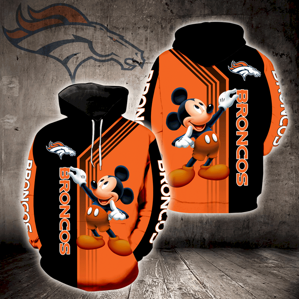Denver Broncos Mickey Mouse 3D All Over Print Hoodie & Zip Hoodie