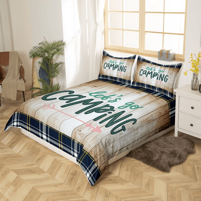 Camping Bedding Set Let's Go Camping Wood Pattern Duvet Covers