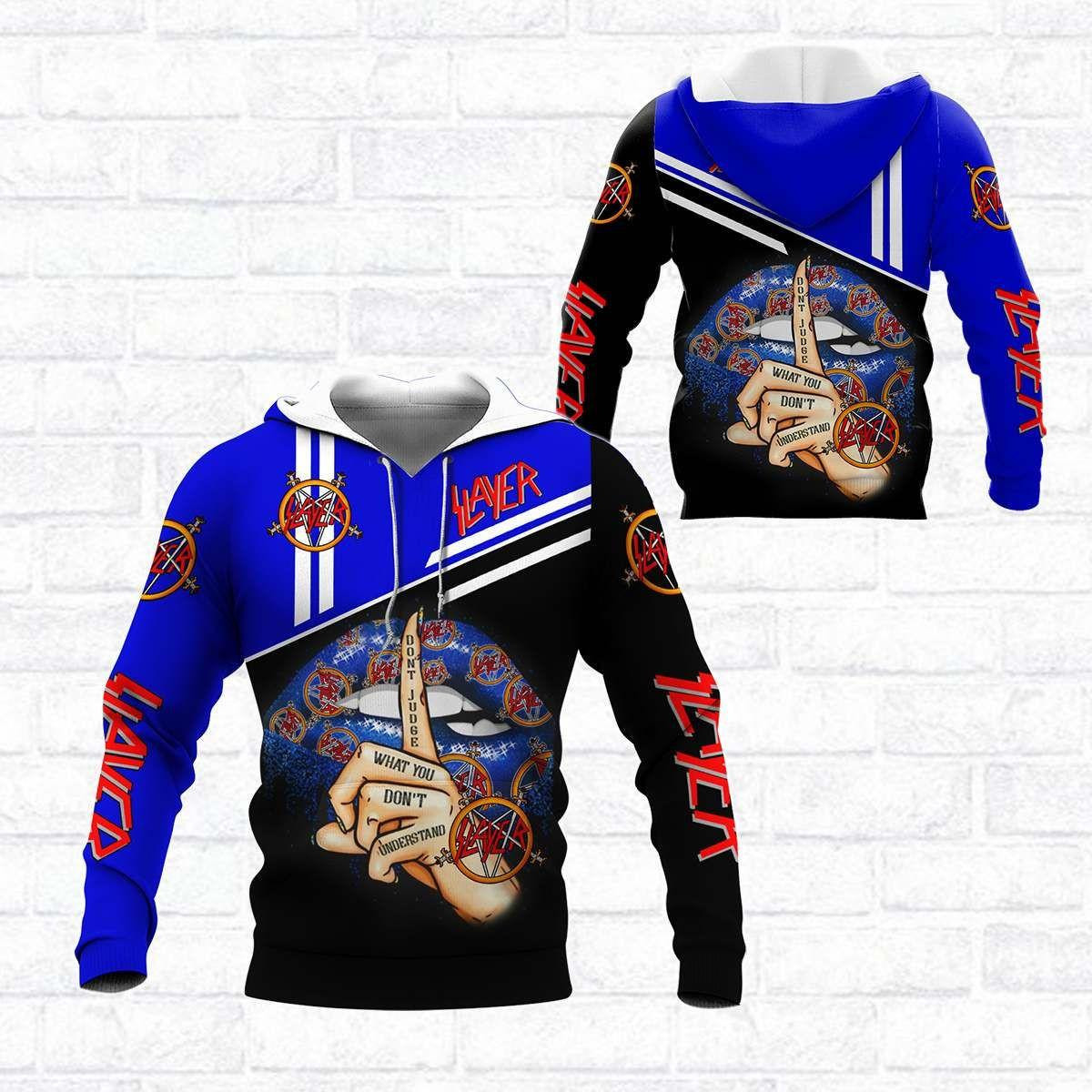 Slayer Music Band, Dont Judge What You Dont Understand, Lips Slayer Band Blue All Over Print Hoodie, Zip Hoodie 850