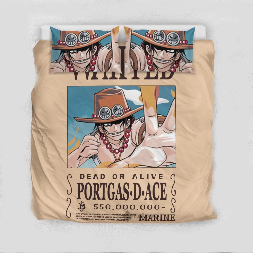 One Piece Bedding Set Portgas D Ace Wanted Paper Duvet Covers