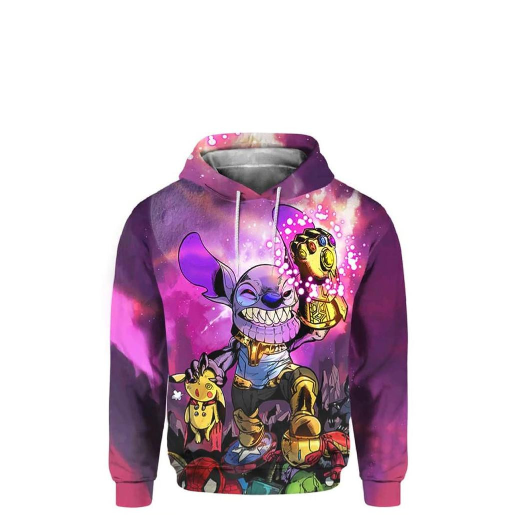 Stitch Thanos, Avengers, Pikachu And Friends Avengers All Over Print Hoodie, Zip Hoodie