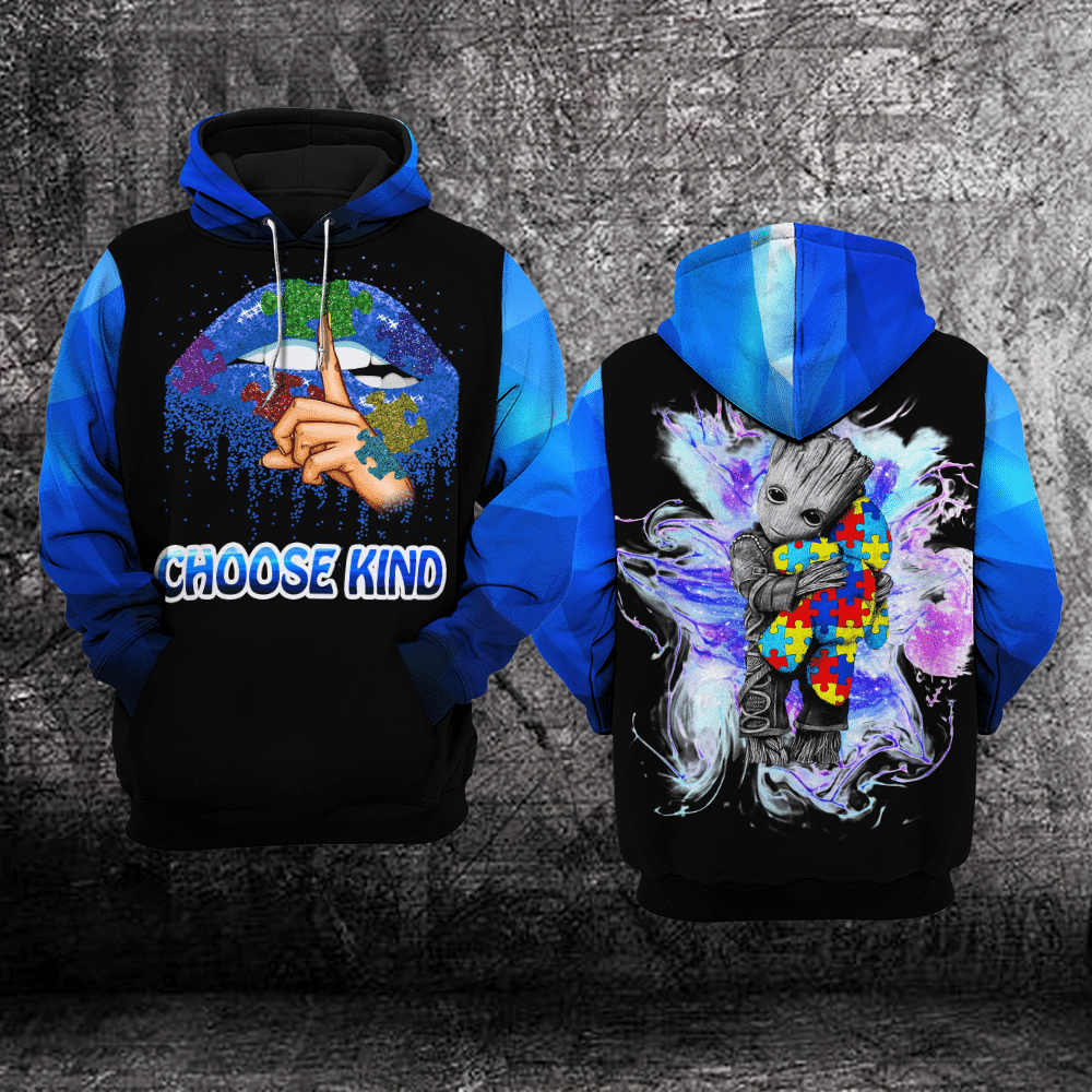 Autism Awareness Groot, Choose Kind All Over Print Hoodie