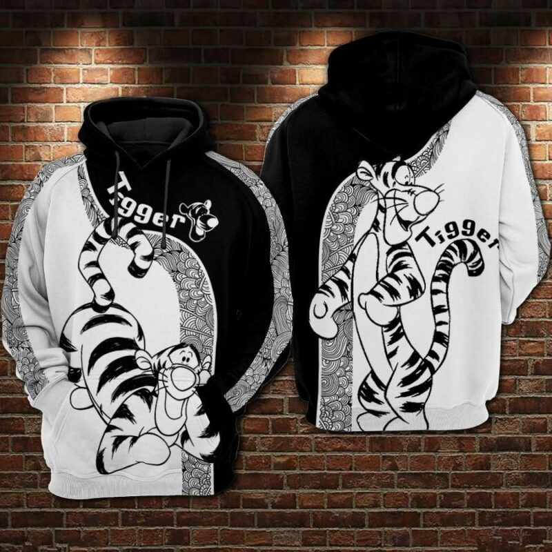 Tigger Cartoon Winnie The Pooh White Over Print 3d Hoodie Zip Hoodie