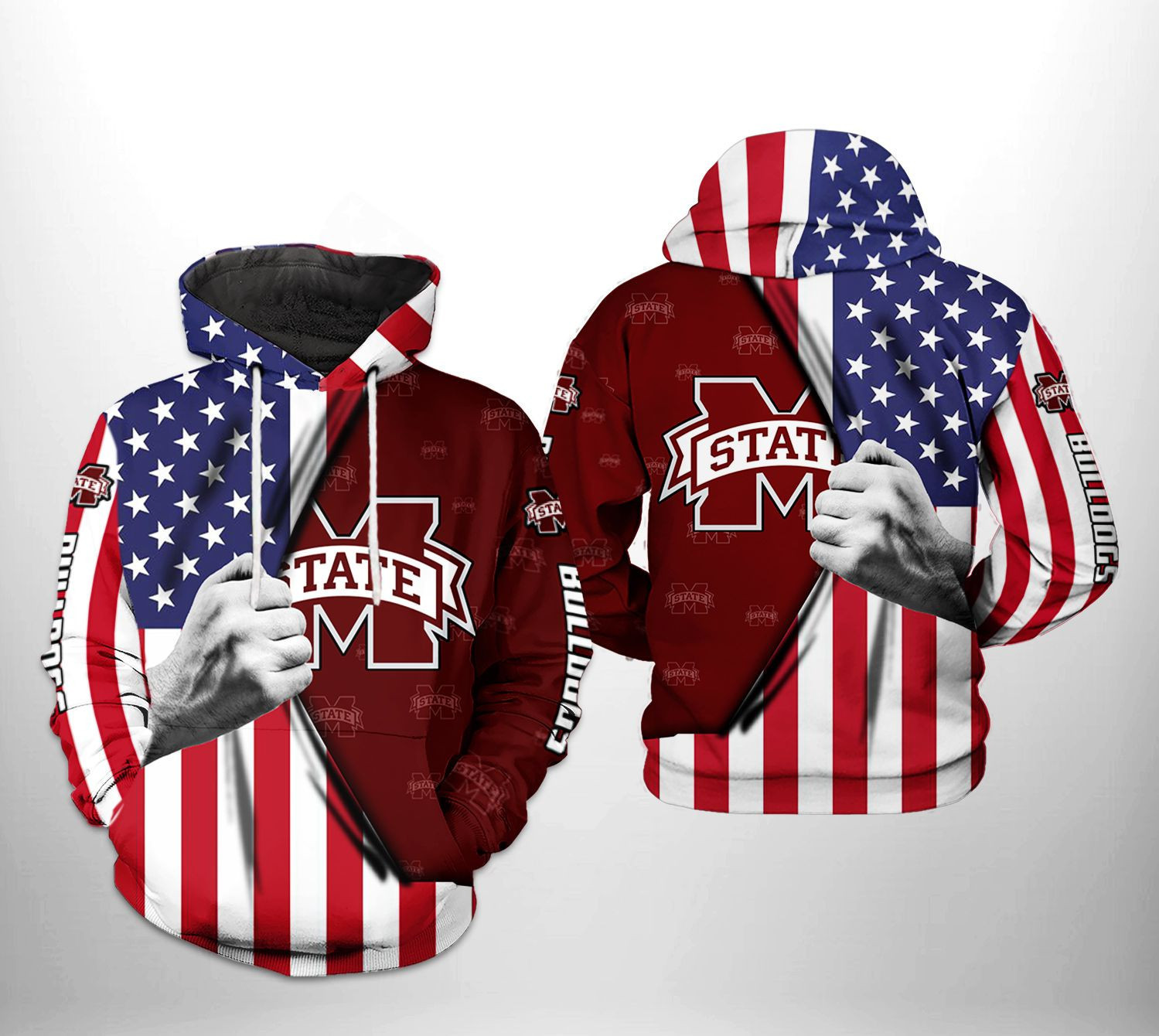 Mississippi State Bulldogs US Flag 3D All Over Print Hoodie & Zip Hoodie