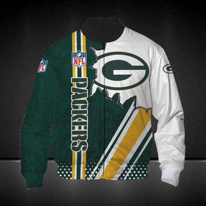 Green Bay Packers Green Yellow White Logo In My Heart Bomber Jacket
