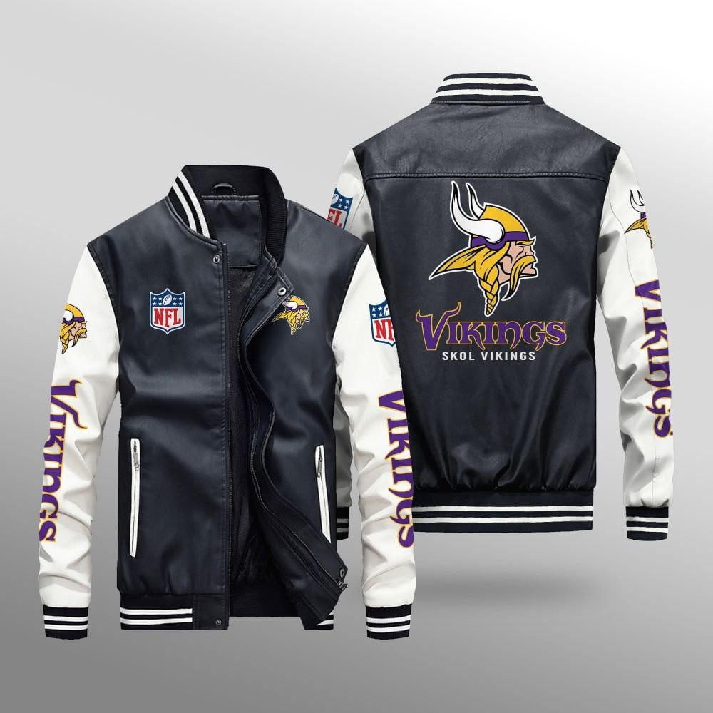Minnesota Vikings Leather Bomber Jacket BG35