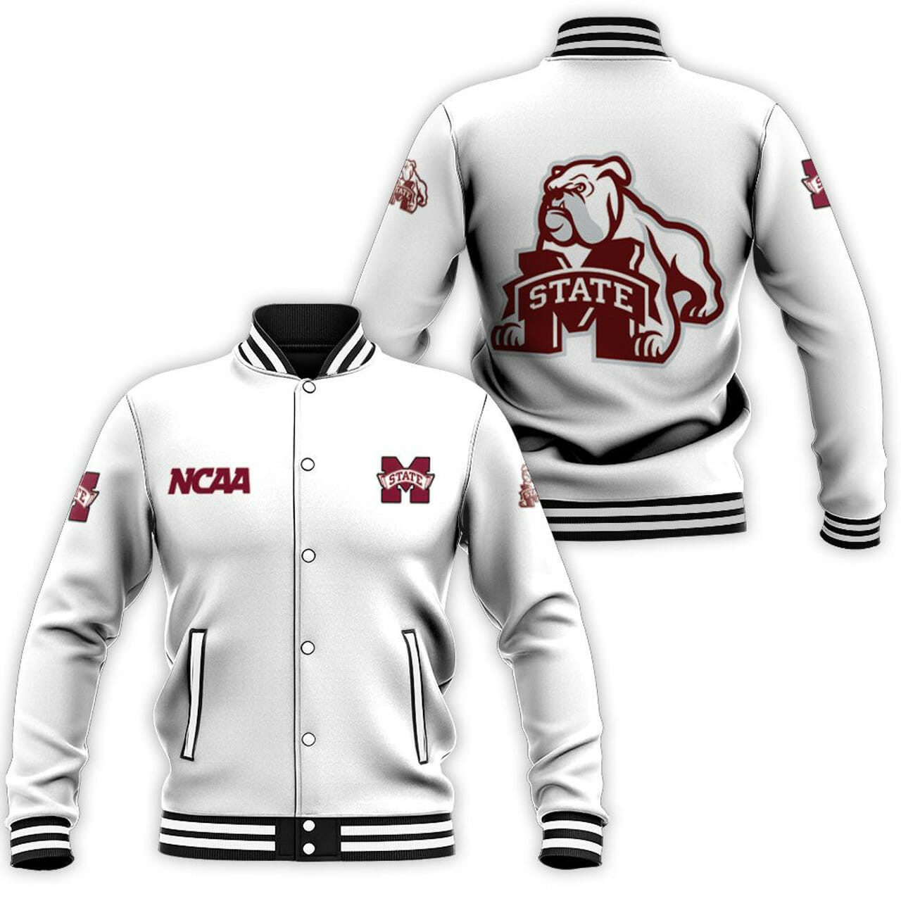 Mississippi State Bulldogs White Baseball Jacket