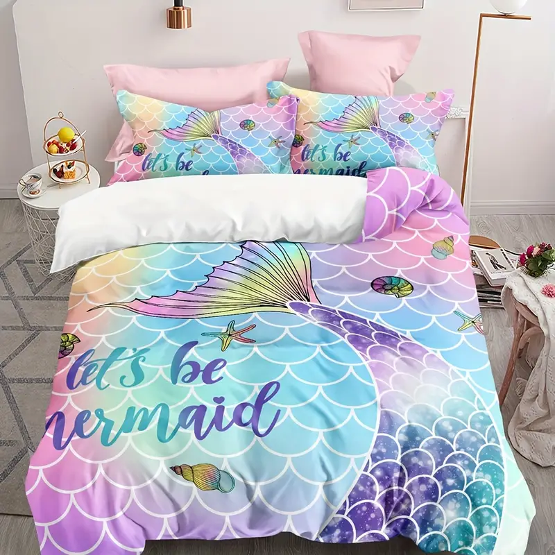 Mermaid Bedding Set Let's Be Memaid Scale Pattern Duvet Covers