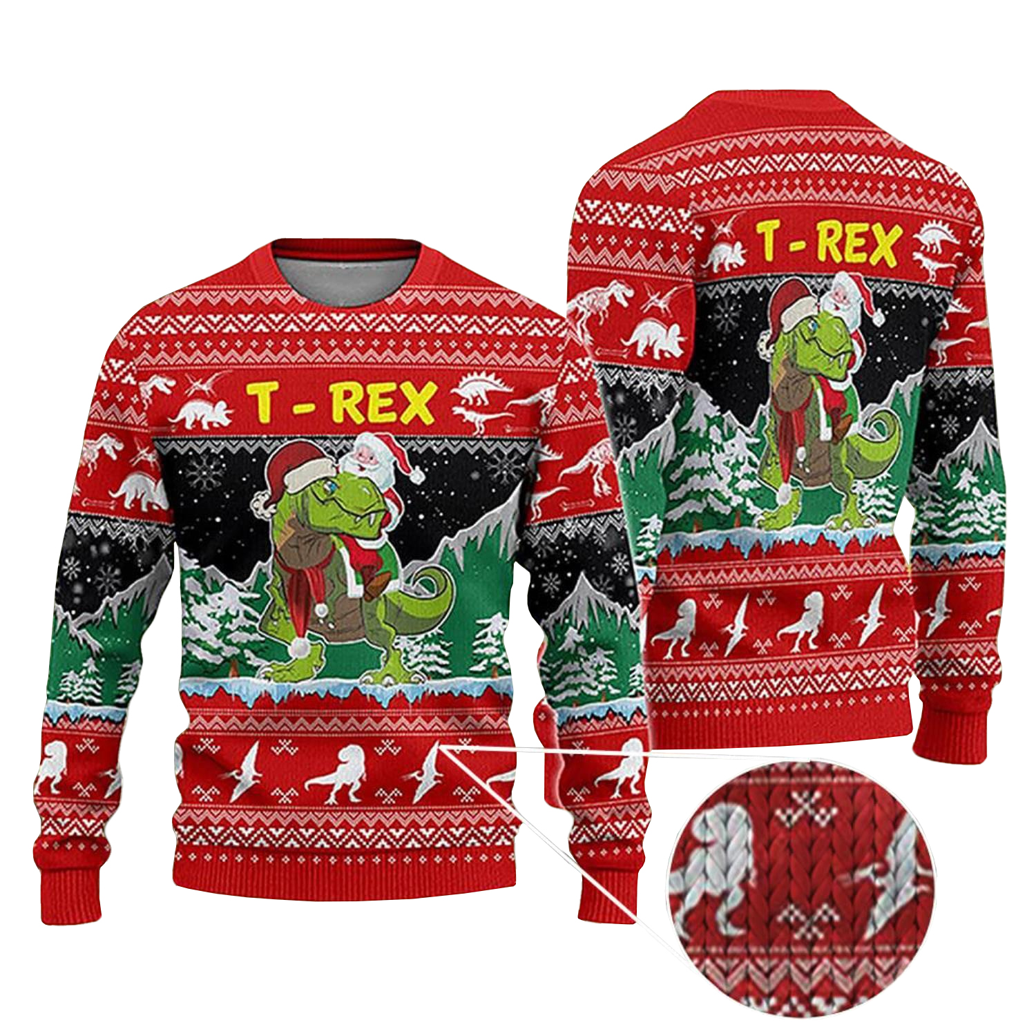 2025 Santa Riding Dinosaur Ugly Christmas Sweater