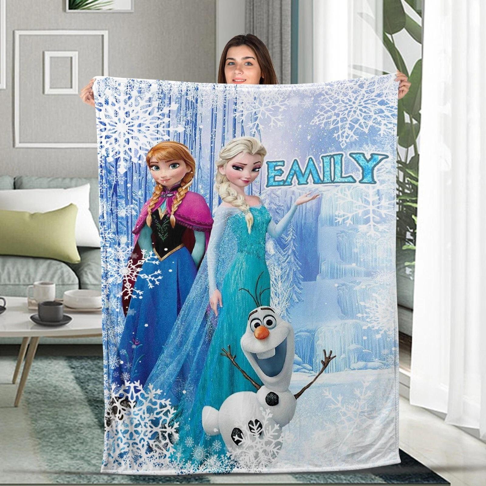 Personalized Name Frozen Blanket Princess Elsa Fleece Sherpa Blanket