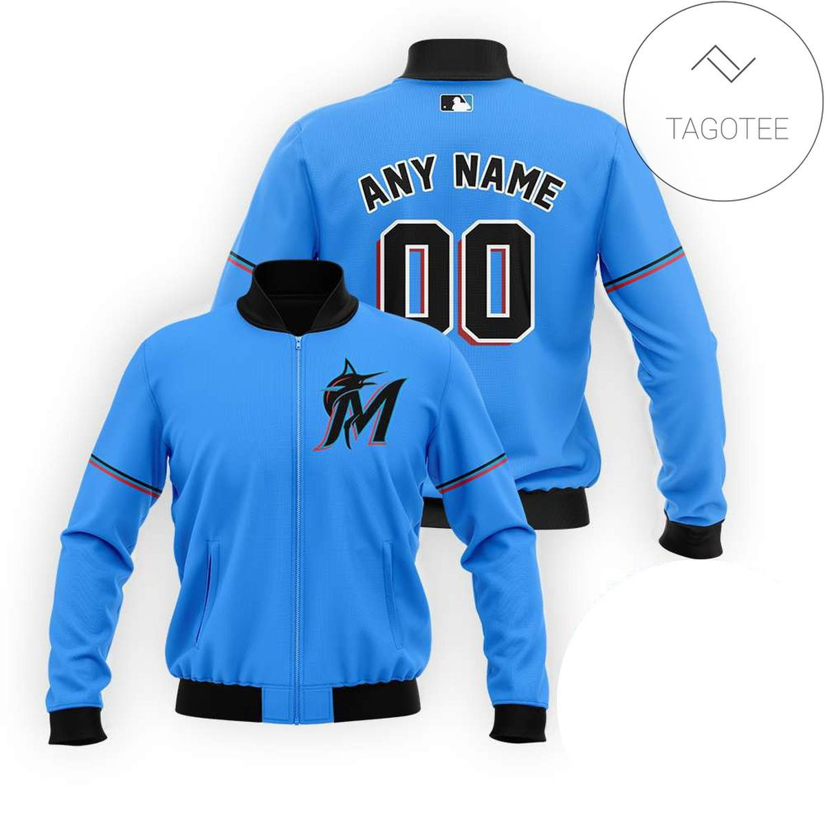 Miami Marlins Custom Name Number Blue Bomber Jacket